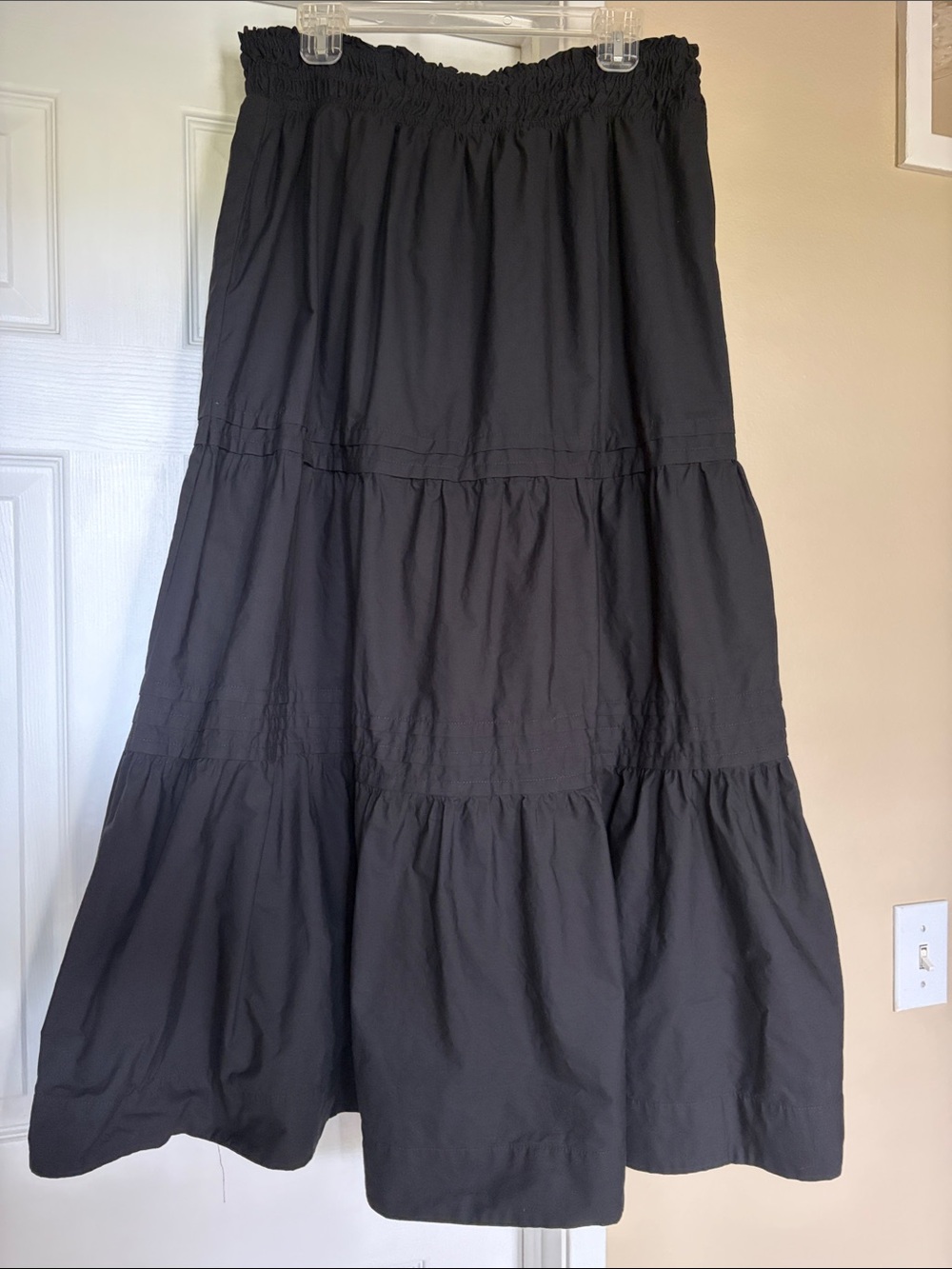 Anthropologie Somerset Black Tiered Midi/Maxi Skirt - 100% Cotton w Pockets - Picture 2 of 9
